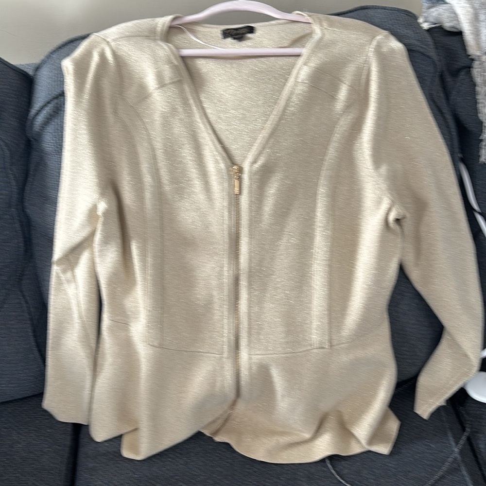 Thalia ❤️ Sodi gold sparkle, peplum Zip-Up Sweater size XL